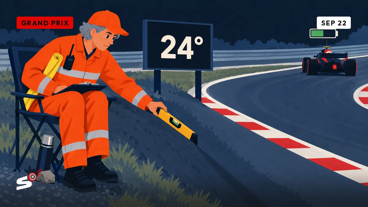 A 24-degree banked corner where the drivers lift off: Josiane notes the slope