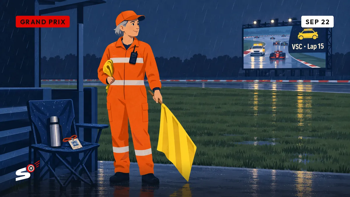 Virtual safety car on lap 15: at post 14, the flag is made of cloth