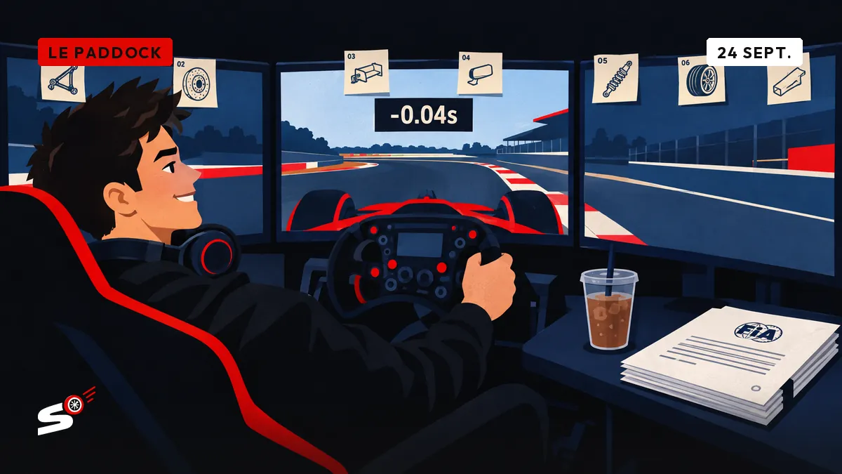 Nathan dans son cockpit-chambre, entouré de sept notes collées sur l'écran, fixe un chrono affichant un gain minime.