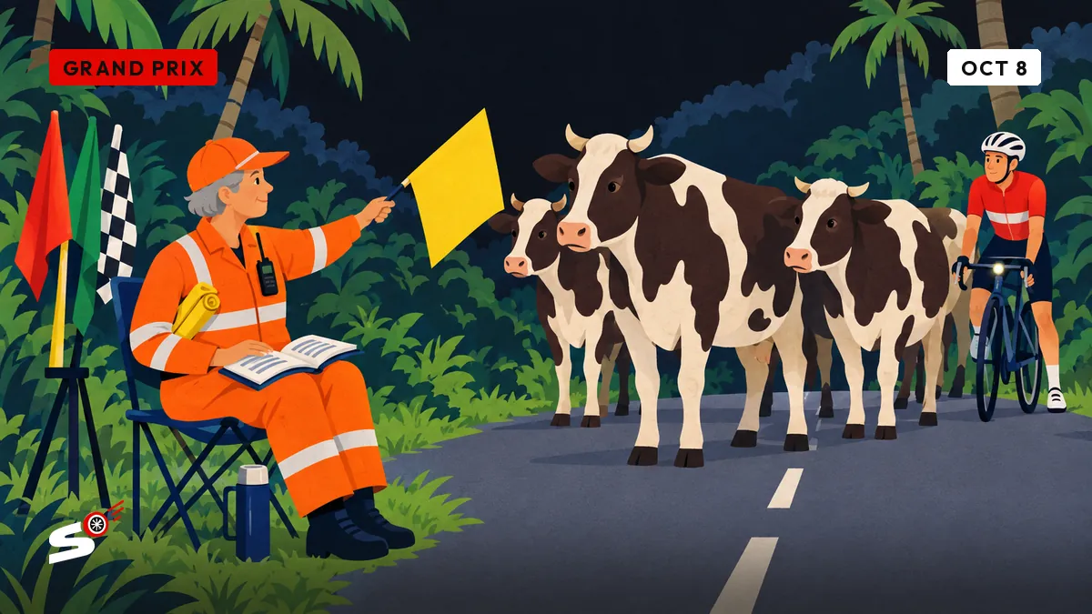 Bottas cycles past a cobra and some cows, and no flag exists for a herd
