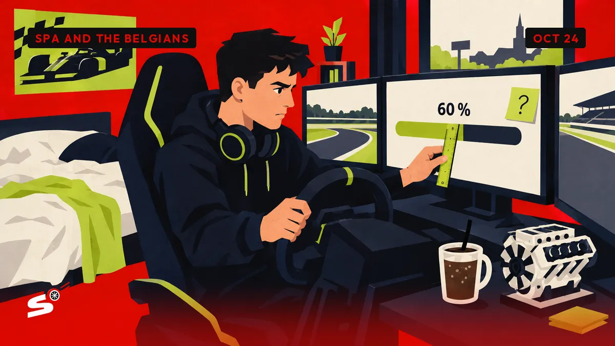 Nathan, dans sa chambre-cockpit, règle sur son écran une jauge de puissance à 60 % avec une règle, une maquette de V8 sur le bureau.